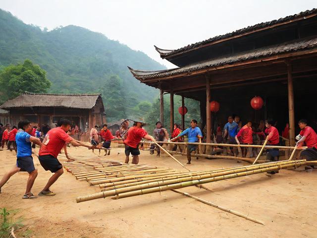 九游体育网站_ 乡村特色竹竿挤拔河，传承传统民俗运动，拔竹竿神器